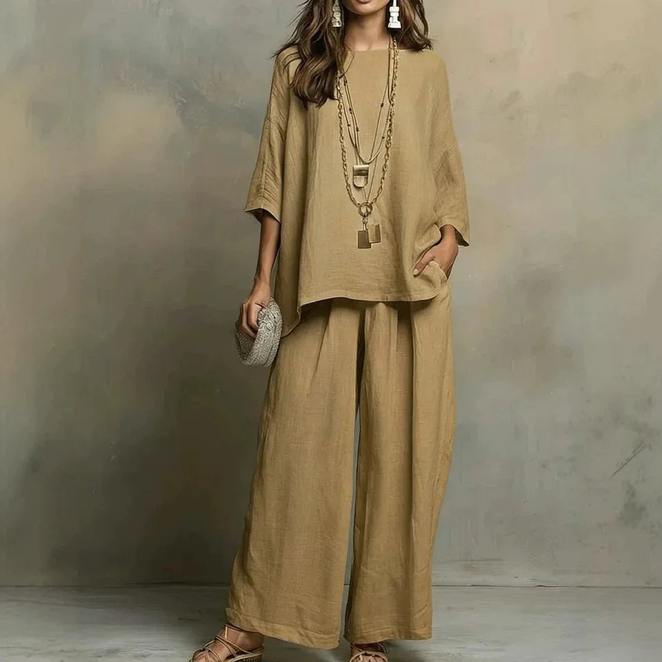 Charlotte | Effortless Wide Leg Linen Pants Two-Piece Set