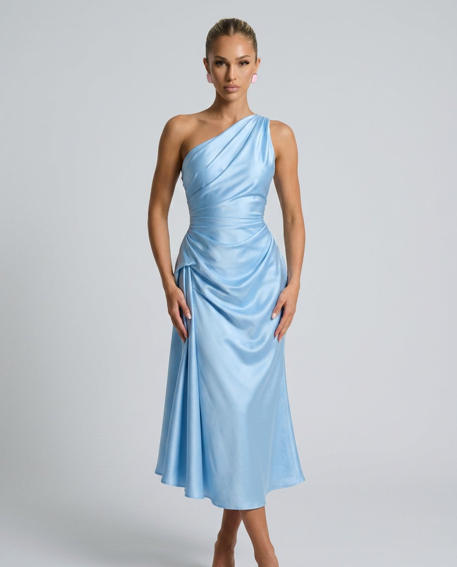 Charlotte | One Shoulder Draped Midi Party Dress