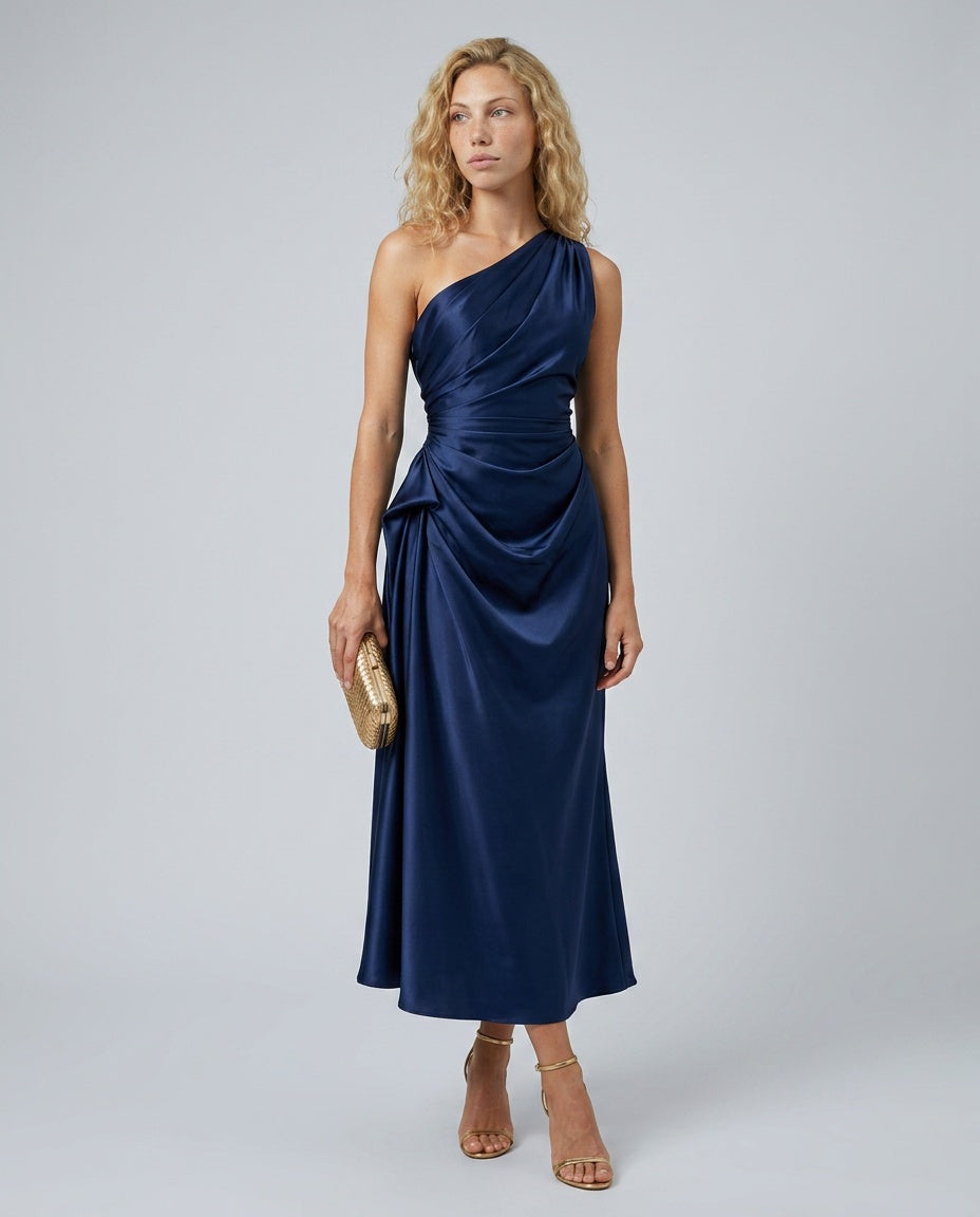 Charlotte | One Shoulder Draped Midi Party Dress