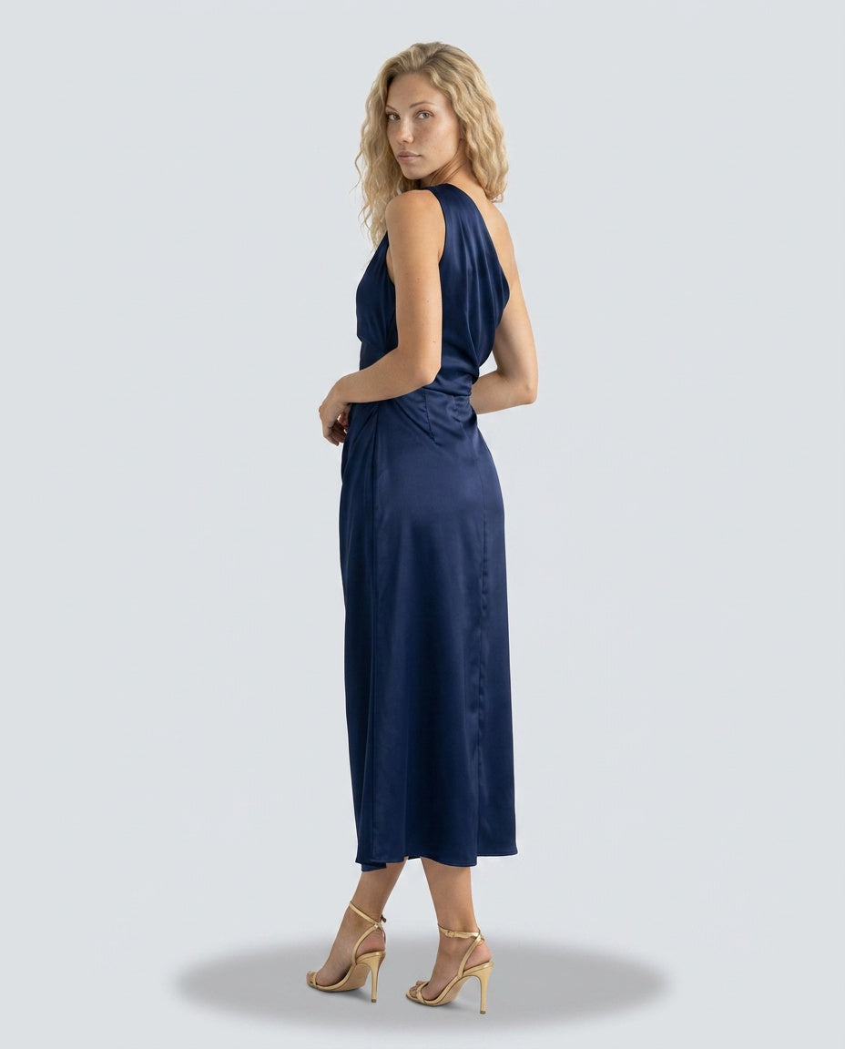 Charlotte | One Shoulder Draped Midi Party Dress
