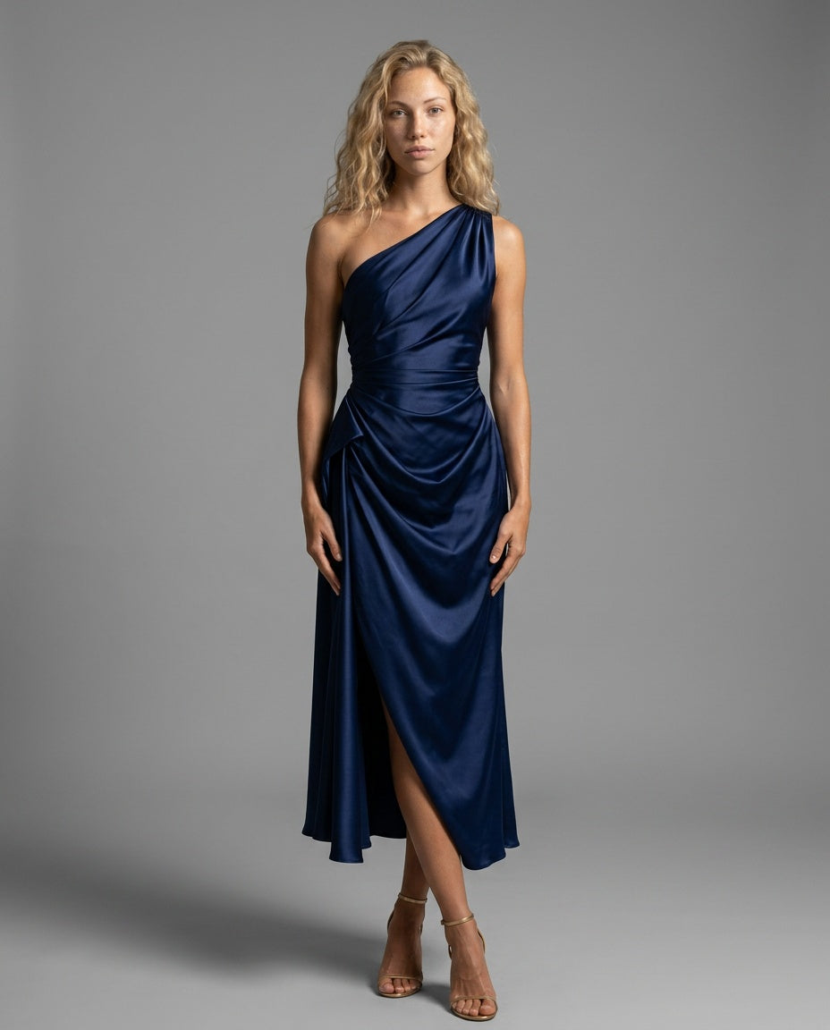 Charlotte | One Shoulder Draped Midi Party Dress