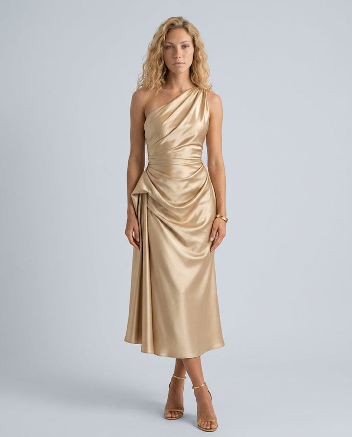 Charlotte | One Shoulder Draped Midi Party Dress