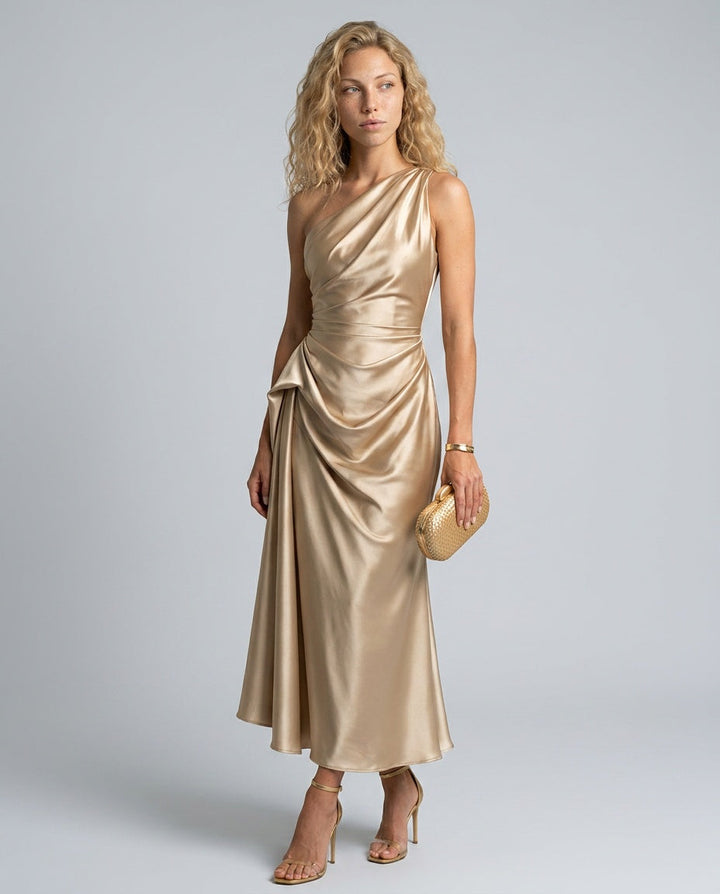 Charlotte | One Shoulder Draped Midi Party Dress