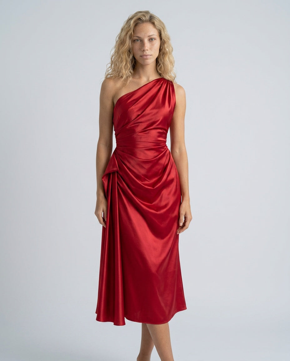 Charlotte | One Shoulder Draped Midi Party Dress