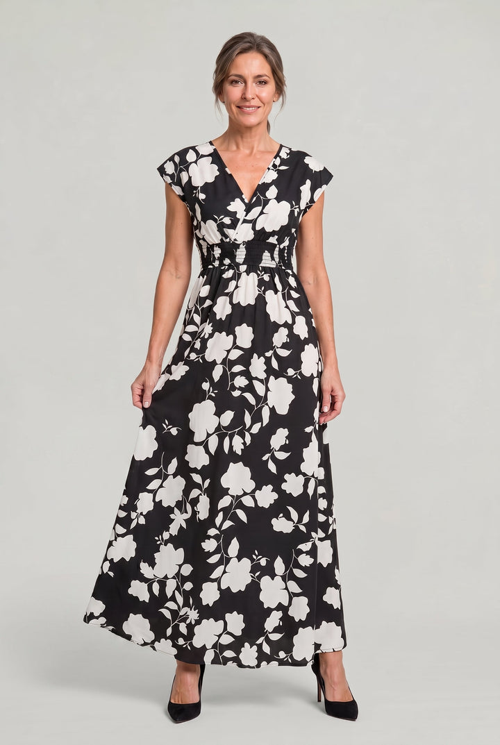 Charlotte | Polished Floral Print V-Neck Maxi Races Dress