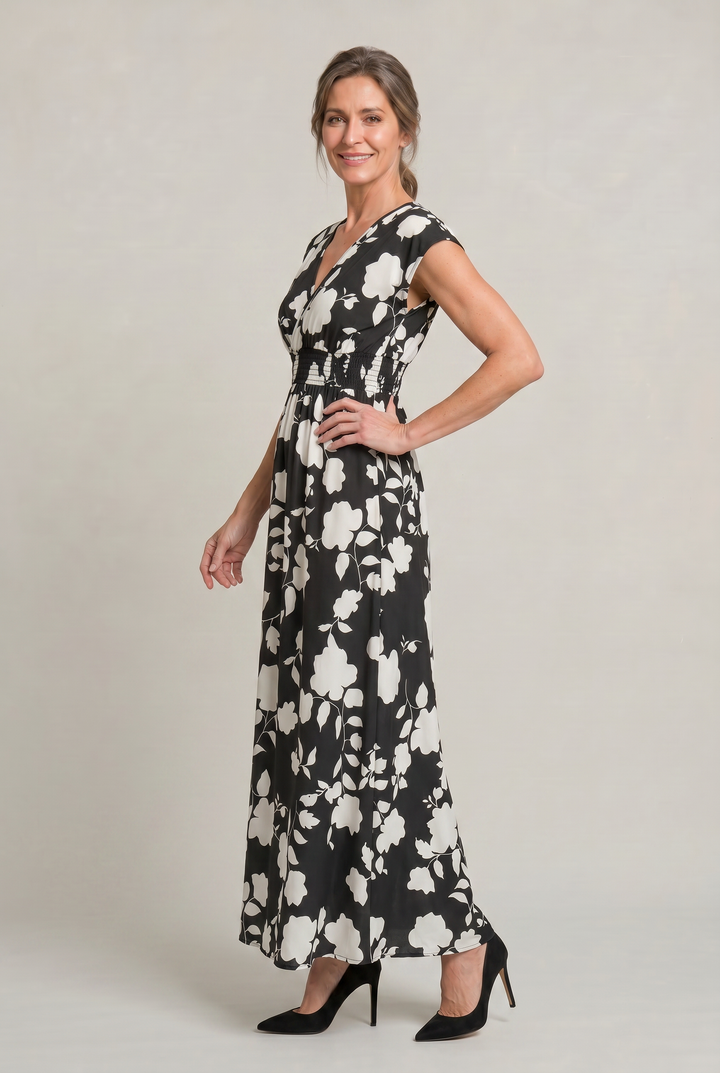 Charlotte | Polished Floral Print V-Neck Maxi Races Dress