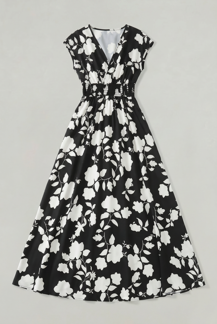 Charlotte | Polished Floral Print V-Neck Maxi Races Dress