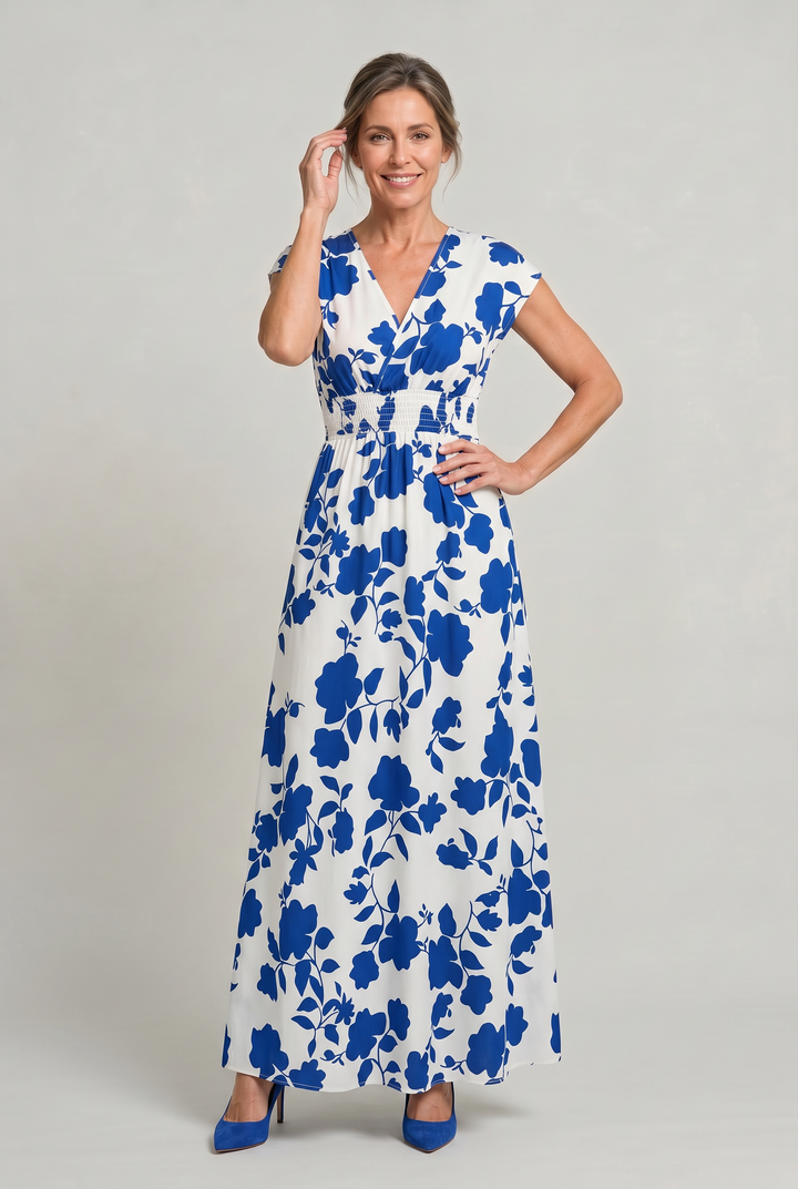 Charlotte | Polished Floral Print V-Neck Maxi Races Dress