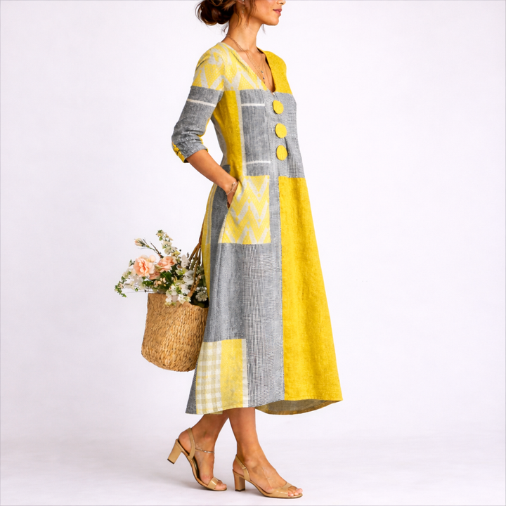 Charlotte | Relaxed V-Neck Patchwork Midi Summer Dresses