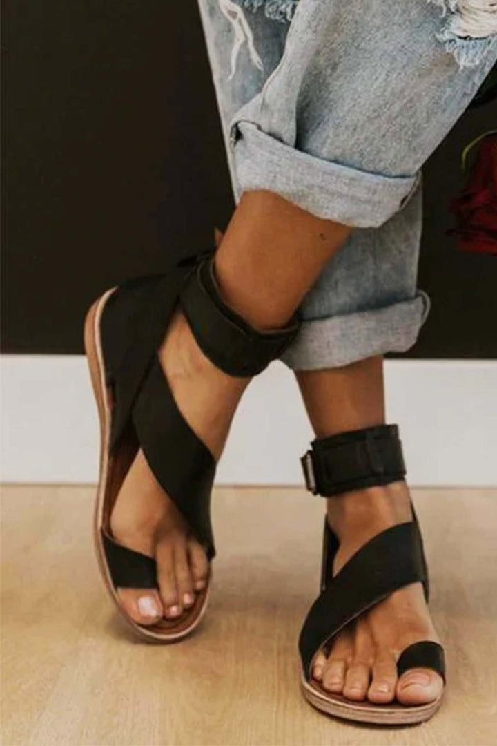 Charlotte | Timeless Crisscross Ankle Strap Flat Sandals