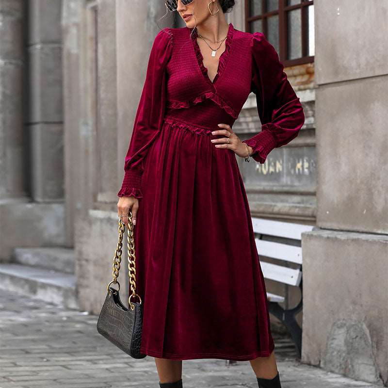 Chloe | Chic Shirred V-Neck Midi Race Dress