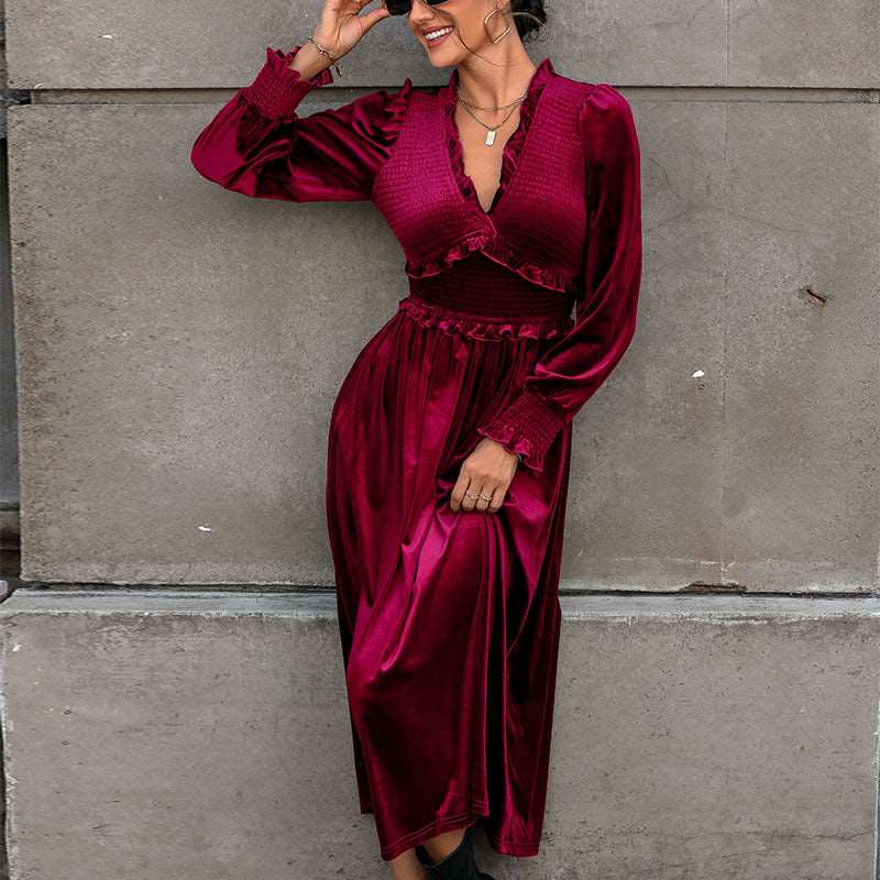 Chloe | Chic Shirred V-Neck Midi Race Dress