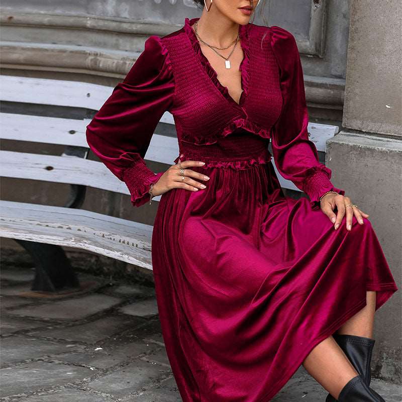 Chloe | Chic Shirred V-Neck Midi Race Dress