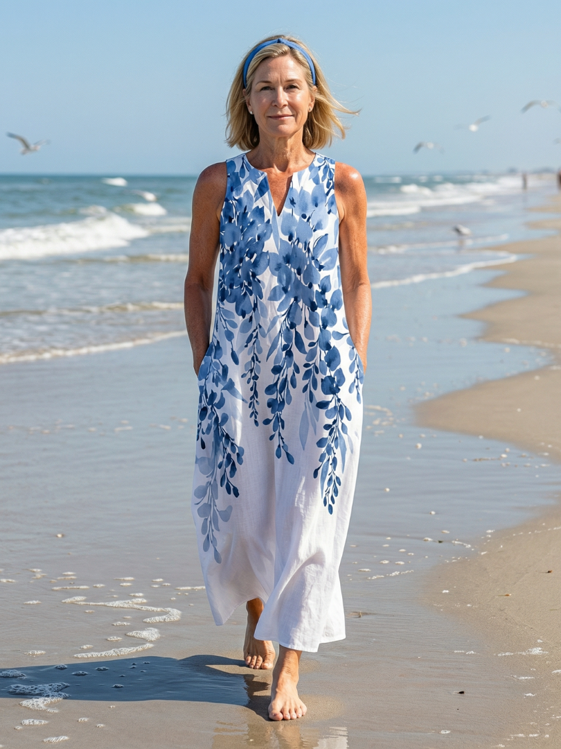 Chloe | Classic Floral Print Sleeveless Maxi Summer Dress