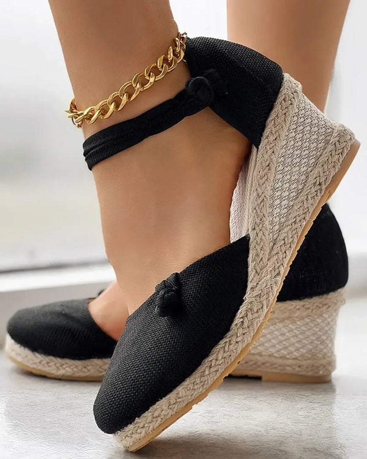 Chloe | Elegant Closed Toe Ankle Strap Espadrille Wedges