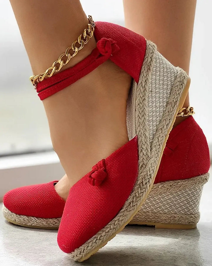 Chloe | Elegant Closed Toe Ankle Strap Espadrille Wedges