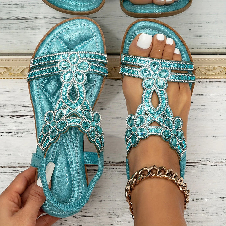Chloe | Graceful Floral Embellished Strappy Flat Sandals