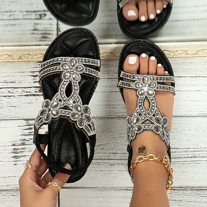 Chloe | Graceful Floral Embellished Strappy Flat Sandals