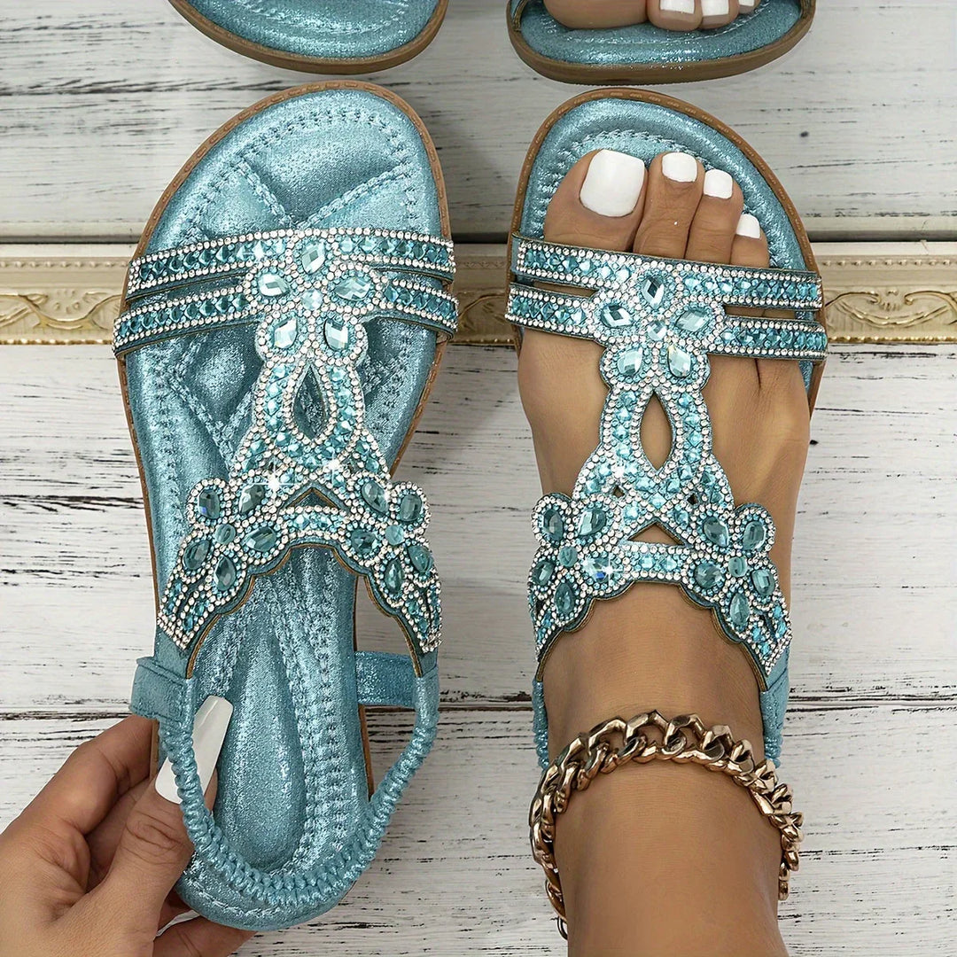 Chloe | Graceful Floral Embellished Strappy Flat Sandals