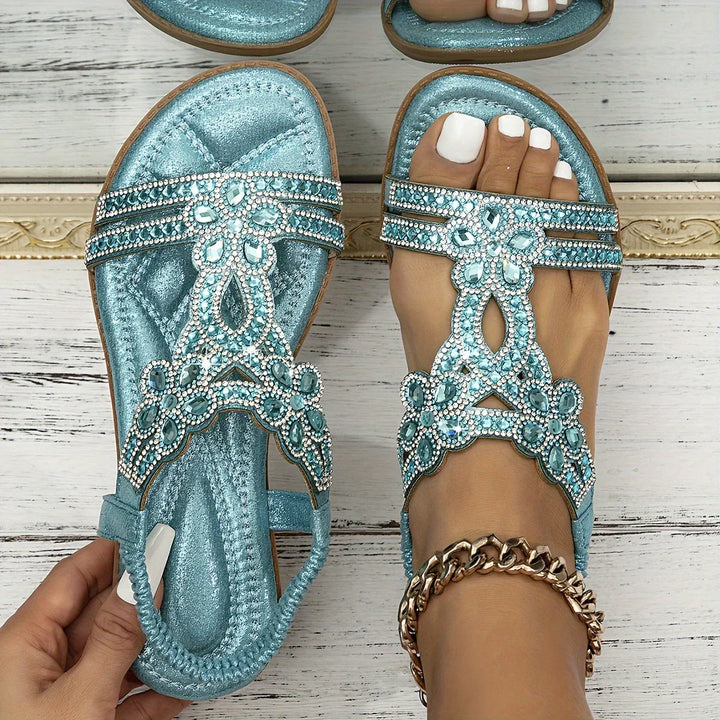 Chloe | Graceful Floral Embellished Strappy Flat Sandals
