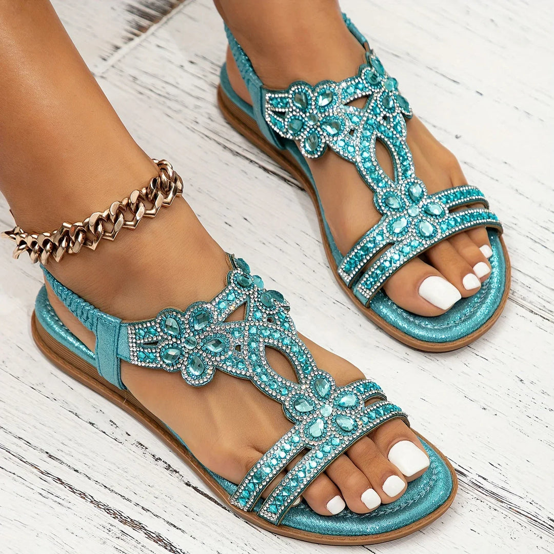 Chloe | Graceful Floral Embellished Strappy Flat Sandals