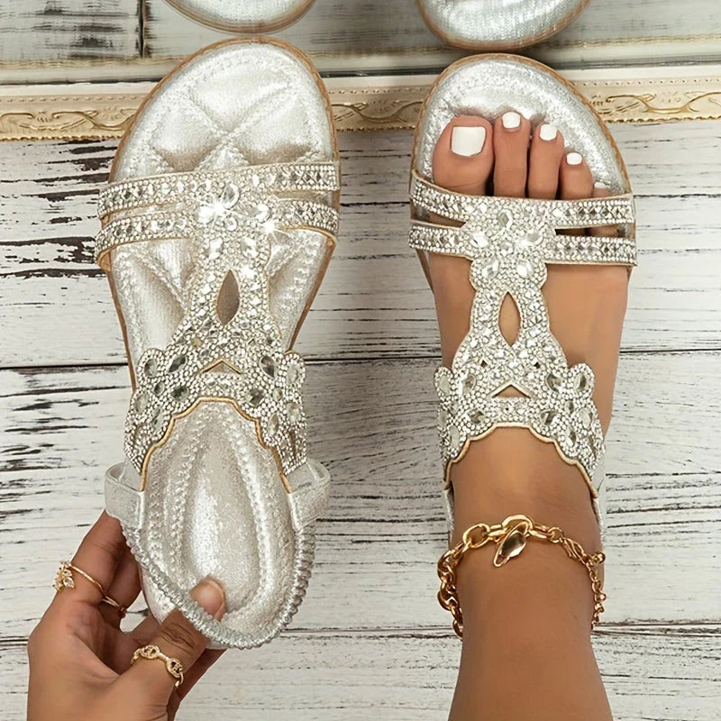 Chloe | Graceful Floral Embellished Strappy Flat Sandals