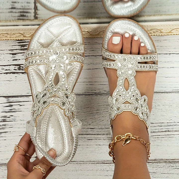 Chloe | Graceful Floral Embellished Strappy Flat Sandals