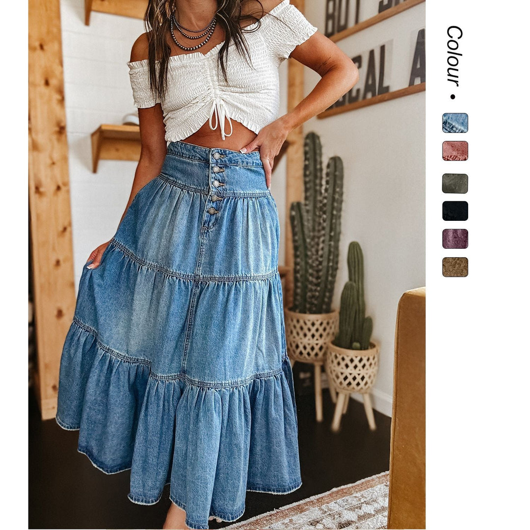 Chloe | Graceful Tiered Button Front Maxi Midi Skirt