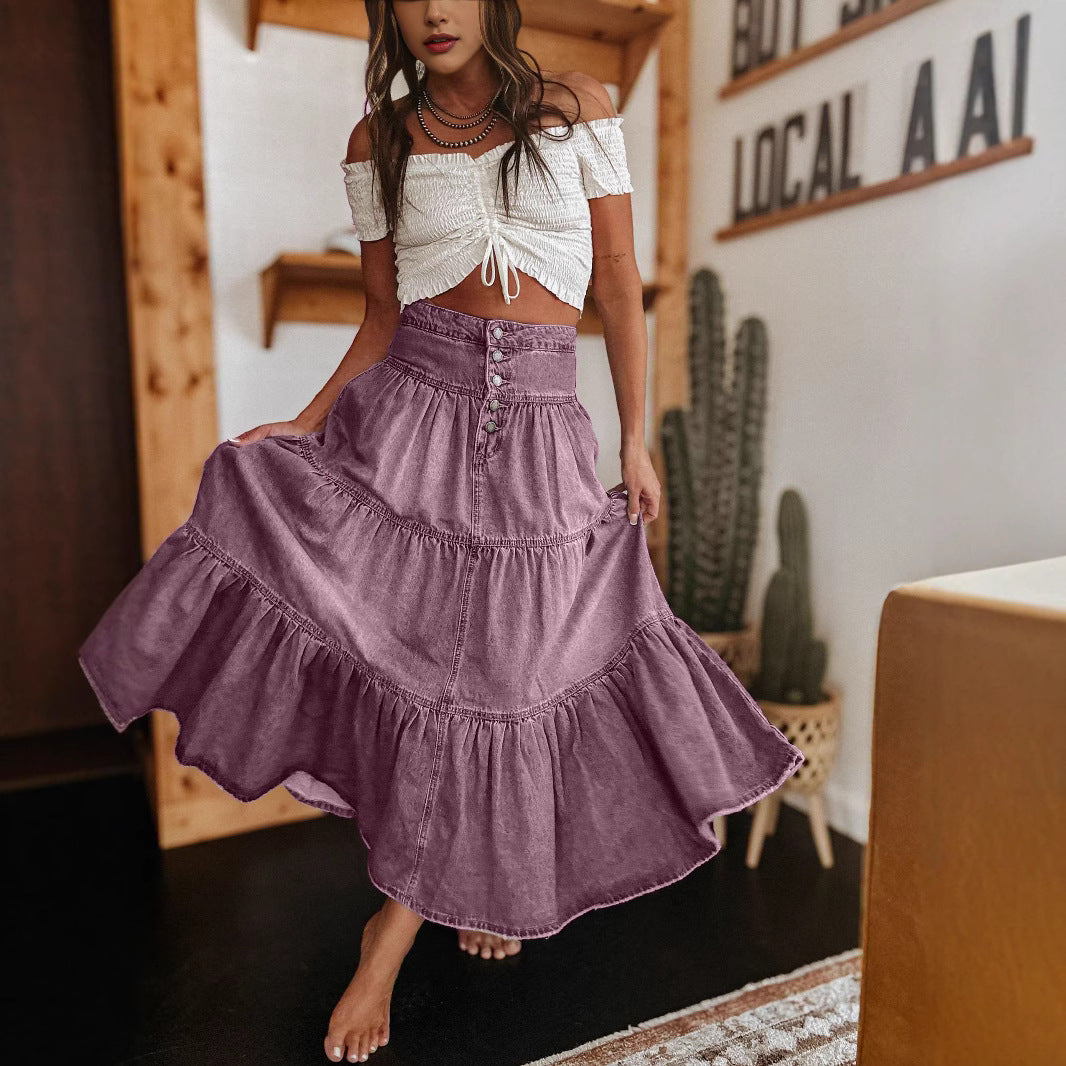 Chloe | Graceful Tiered Button Front Maxi Midi Skirt