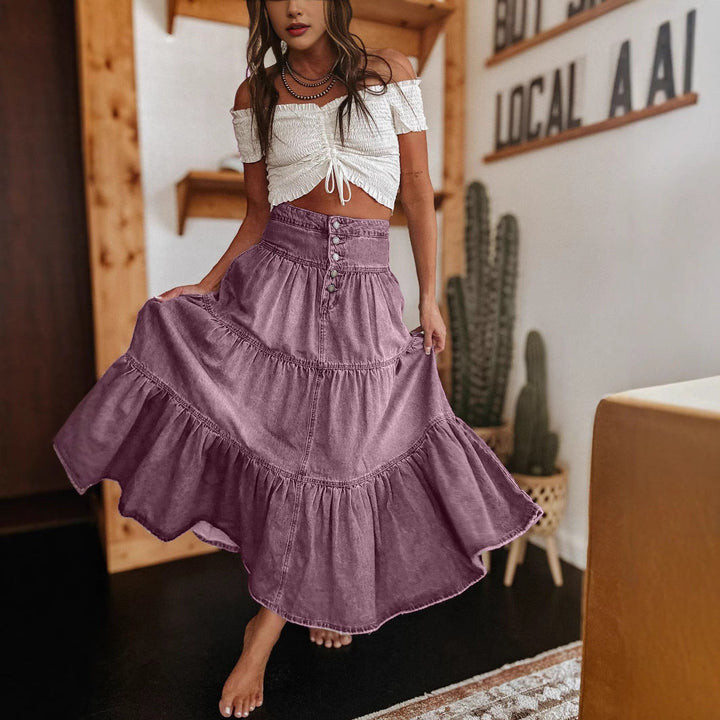 Chloe | Graceful Tiered Button Front Maxi Midi Skirt