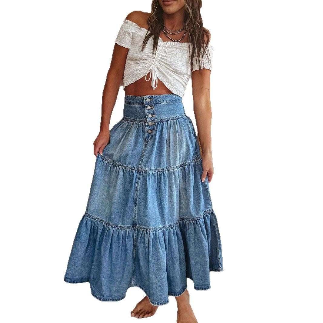 Chloe | Graceful Tiered Button Front Maxi Midi Skirt
