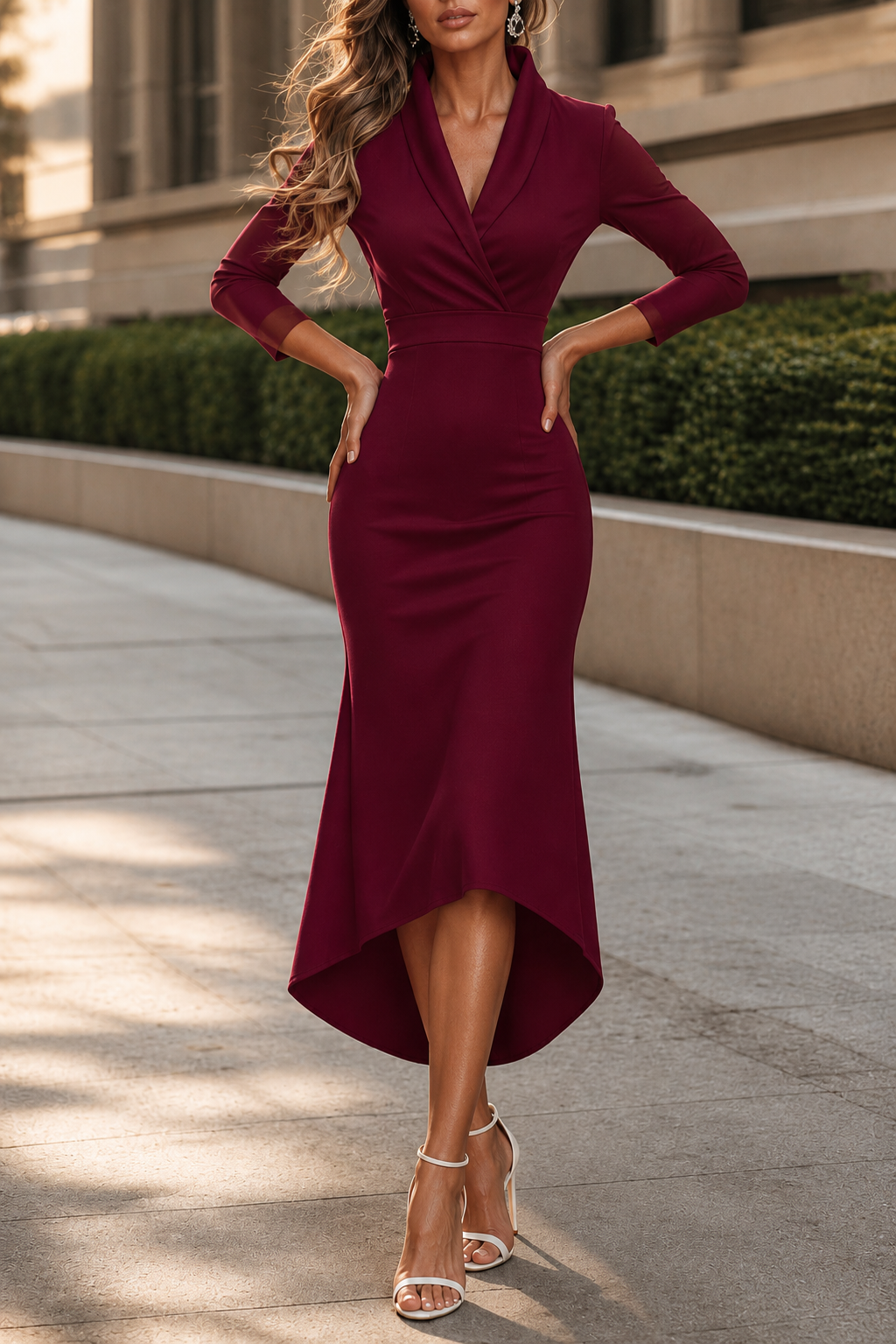 Chloe | Graceful Wrap Front High-Low Midi Party Dress