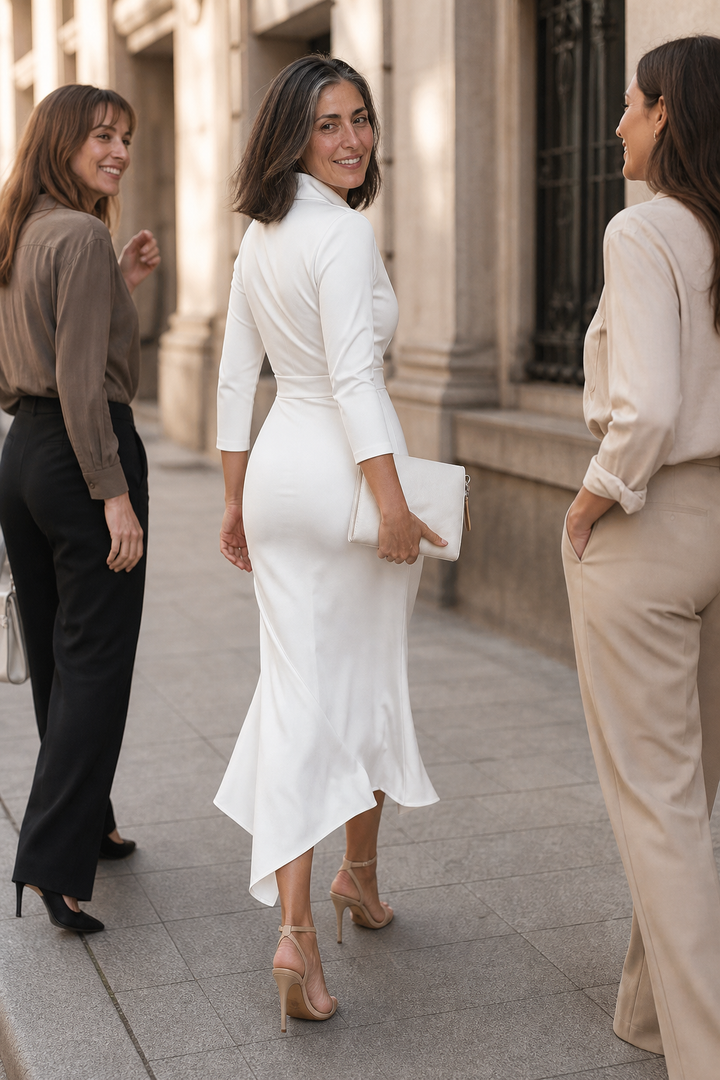 Chloe | Graceful Wrap Front High-Low Midi Party Dress