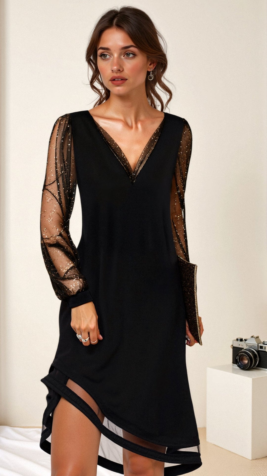 Chloe | Stylish Shimmer Sleeve Christmas Party Mini Dress