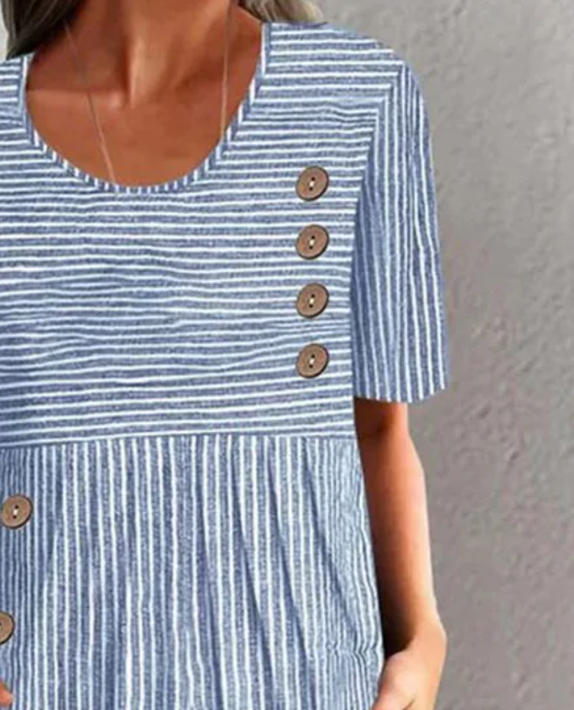 Chloe | Stylish Striped Short Sleeve A-Line Midi Dress