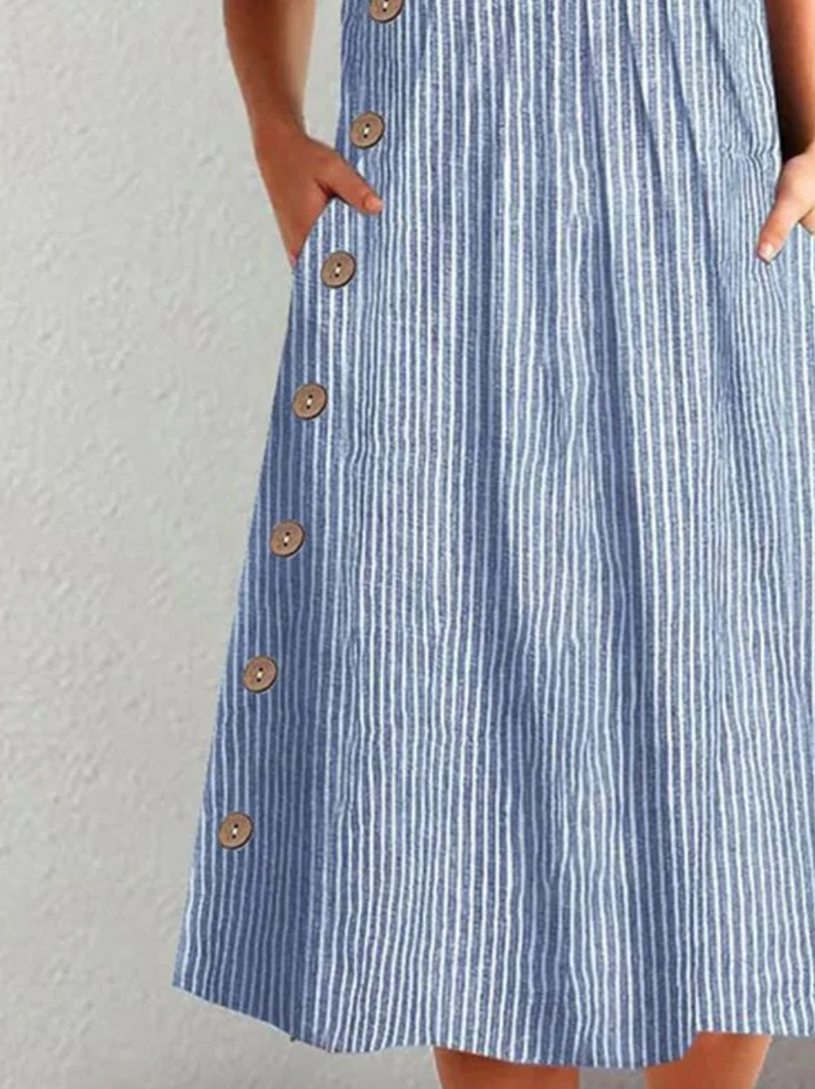 Chloe | Stylish Striped Short Sleeve A-Line Midi Dress