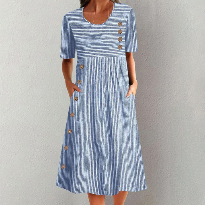 Chloe | Stylish Striped Short Sleeve A-Line Midi Dress