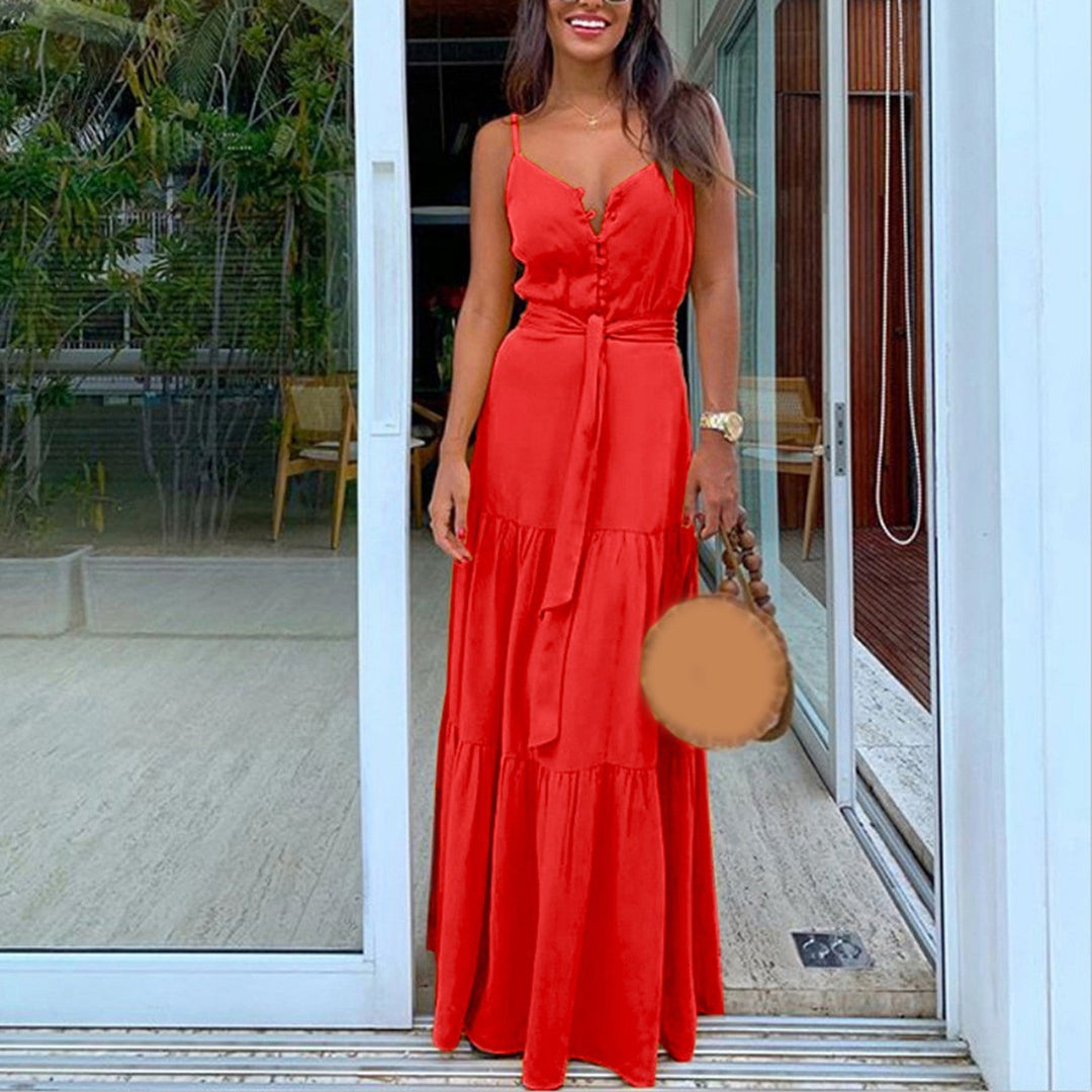 Claire | Classic Button-Front Tiered Maxi Race Dress