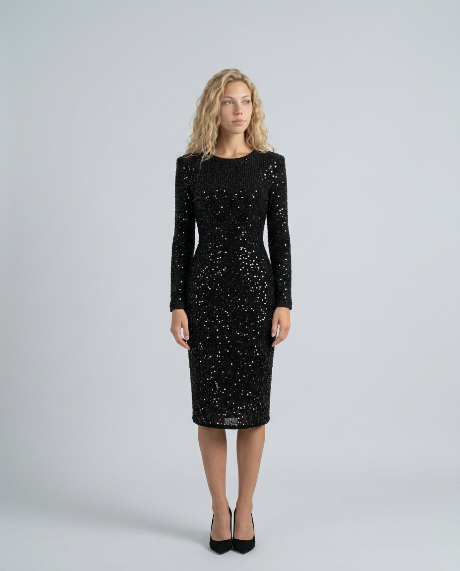 Claire | Cosy Long Sleeve Sequin Midi Party Dress