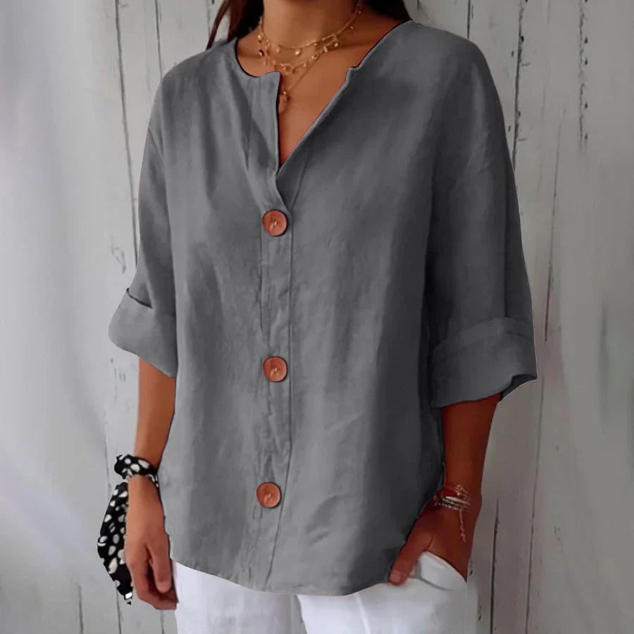 Claire | Cosy Oversized Button-Front Linen Tops