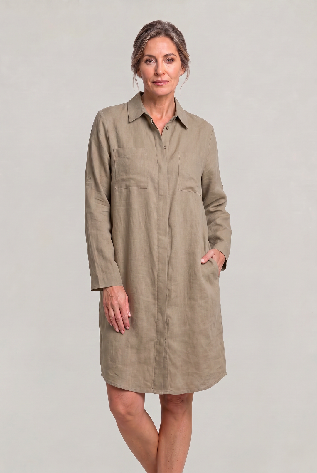 Claire | Polished Oversized Button Down Linen Shirt Dress