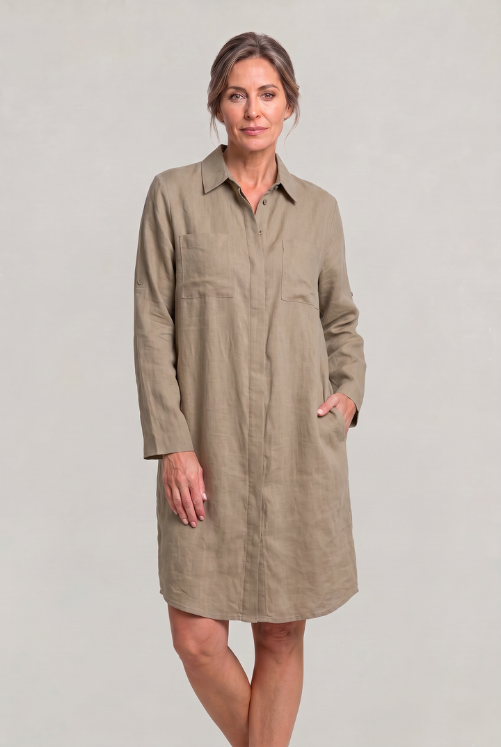 Claire | Polished Oversized Button Down Linen Shirt Dress