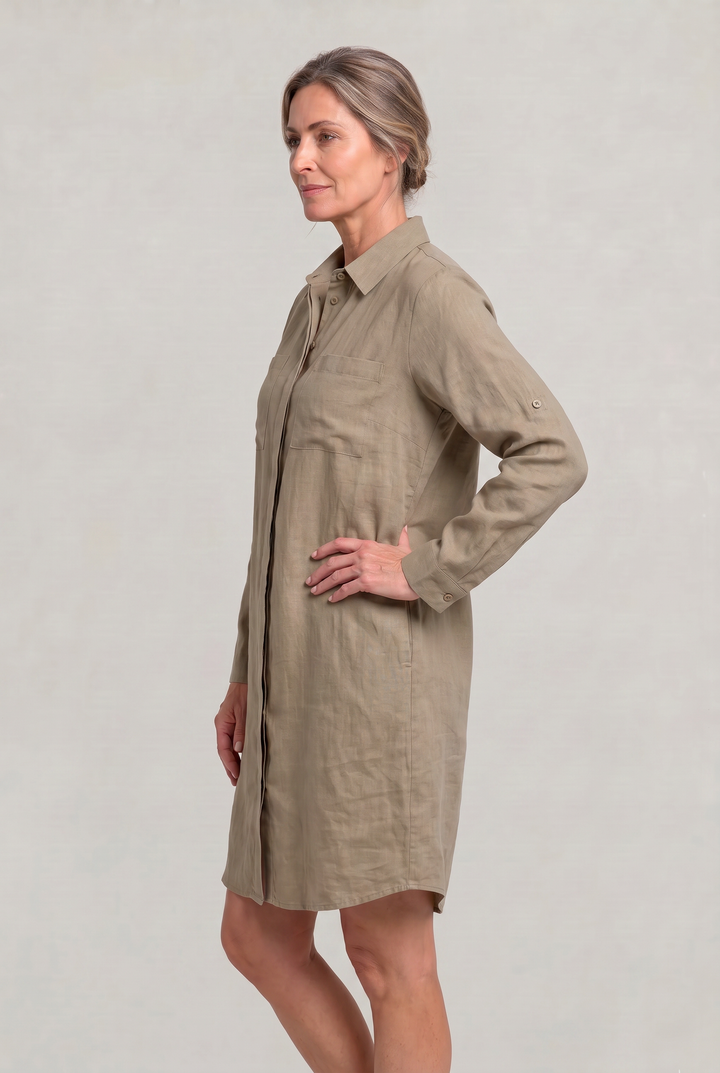 Claire | Polished Oversized Button Down Linen Shirt Dress
