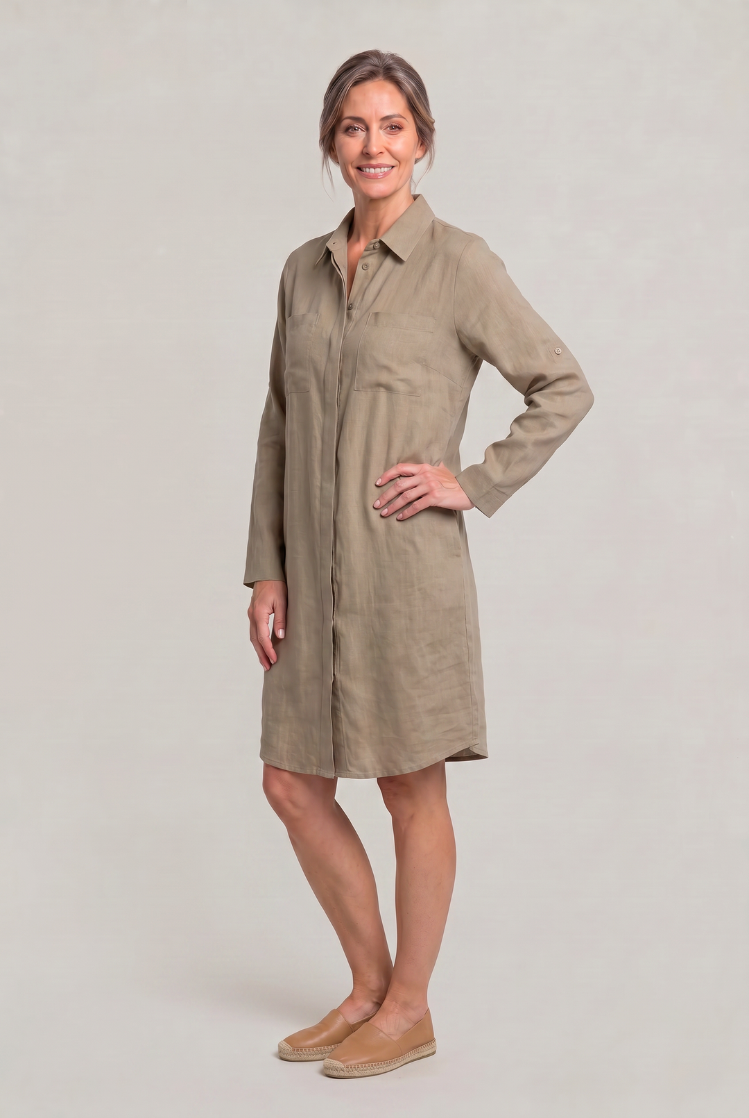 Claire | Polished Oversized Button Down Linen Shirt Dress