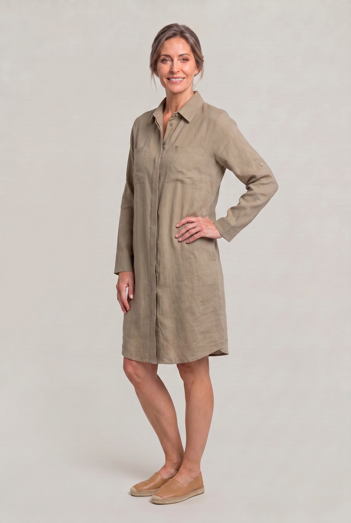 Claire | Polished Oversized Button Down Linen Shirt Dress