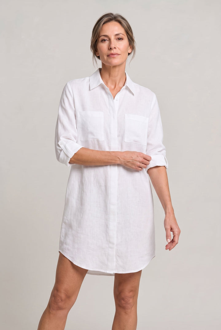 Claire | Polished Oversized Button Down Linen Shirt Dress