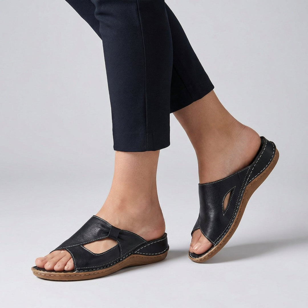 Claire | Relaxed Cut-Out Flat Mule Sandals