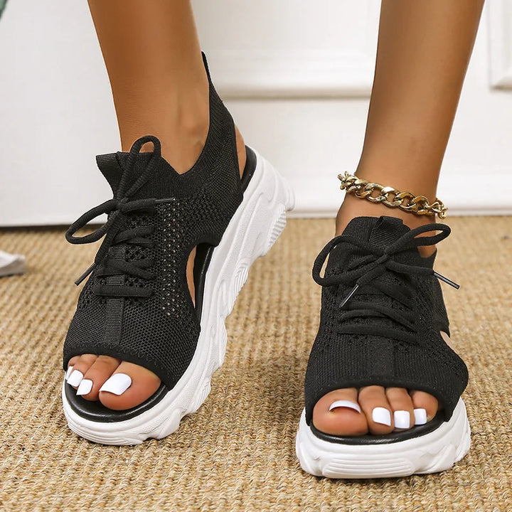 Claire | Sophisticated Chunky Platform Sandals with Lace-Up Knit Design