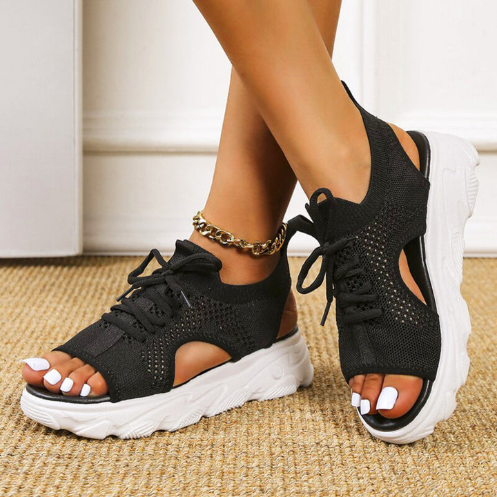 Claire | Sophisticated Chunky Platform Sandals with Lace-Up Knit Design