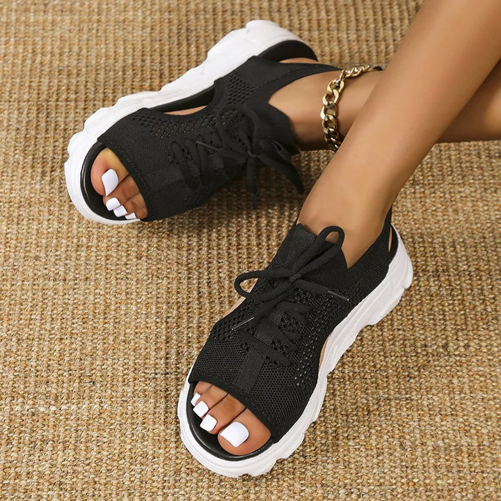 Claire | Sophisticated Chunky Platform Sandals with Lace-Up Knit Design